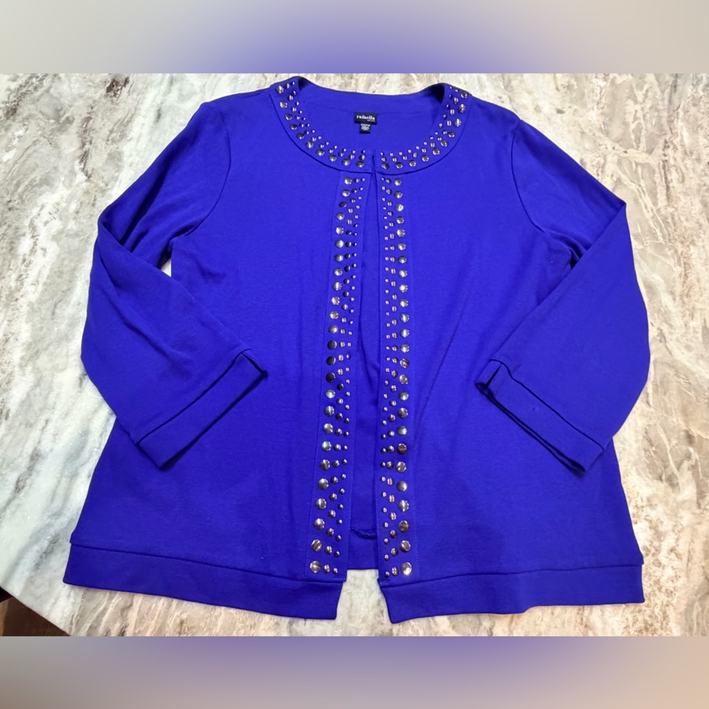 Rafaella Petite PM Royal Blue Studded Open Front Cardigan Jacket